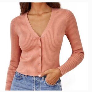 Reformation Jeans Gilda Ribbed 90's Millennial V-Neck Cardigan Size X-large